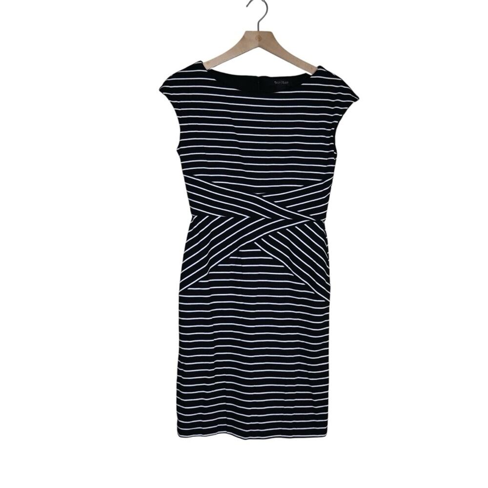 White House Black Market Women's 2 Cap Sleeve Stripe Stretch Body Con Dress